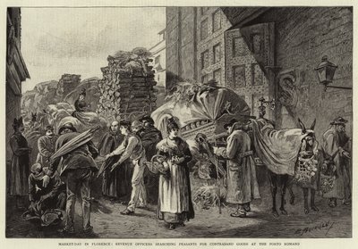 Día de mercado en Florencia, Oficiales de Rentas registrando a los campesinos en busca de bienes de contrabando en el Porto Romano de Edwin Buckman
